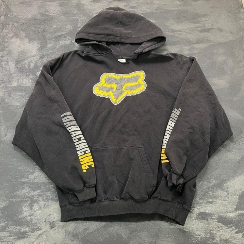 Vintage Fox Racing Hoodie Mens XXL Black 2000s Y2K Distressed Moto